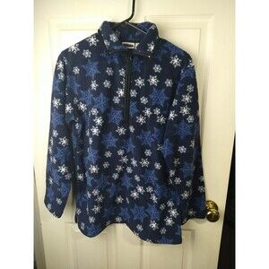 Cabin Creek Woman S Fleece Pullover 1/4 Zip Blue Snowflake Casual Atheleisure